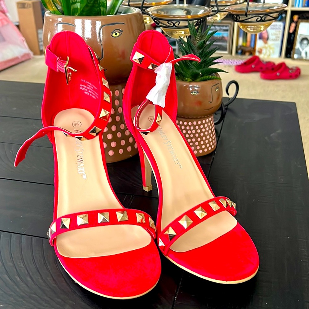 Faux suede ankle strap heels wide width
